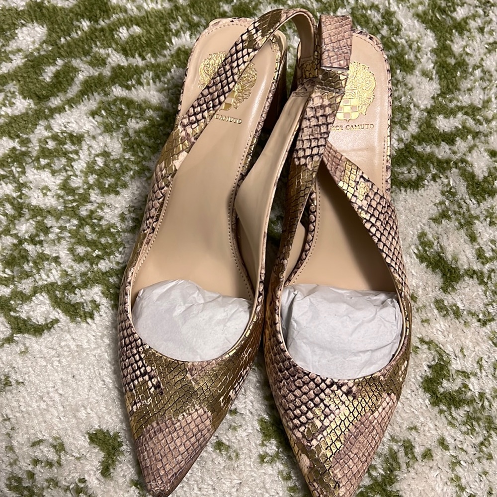 Vince Camuto Slingback Pointy Toe Pumps - Hamden - Gold Snake Size 11
